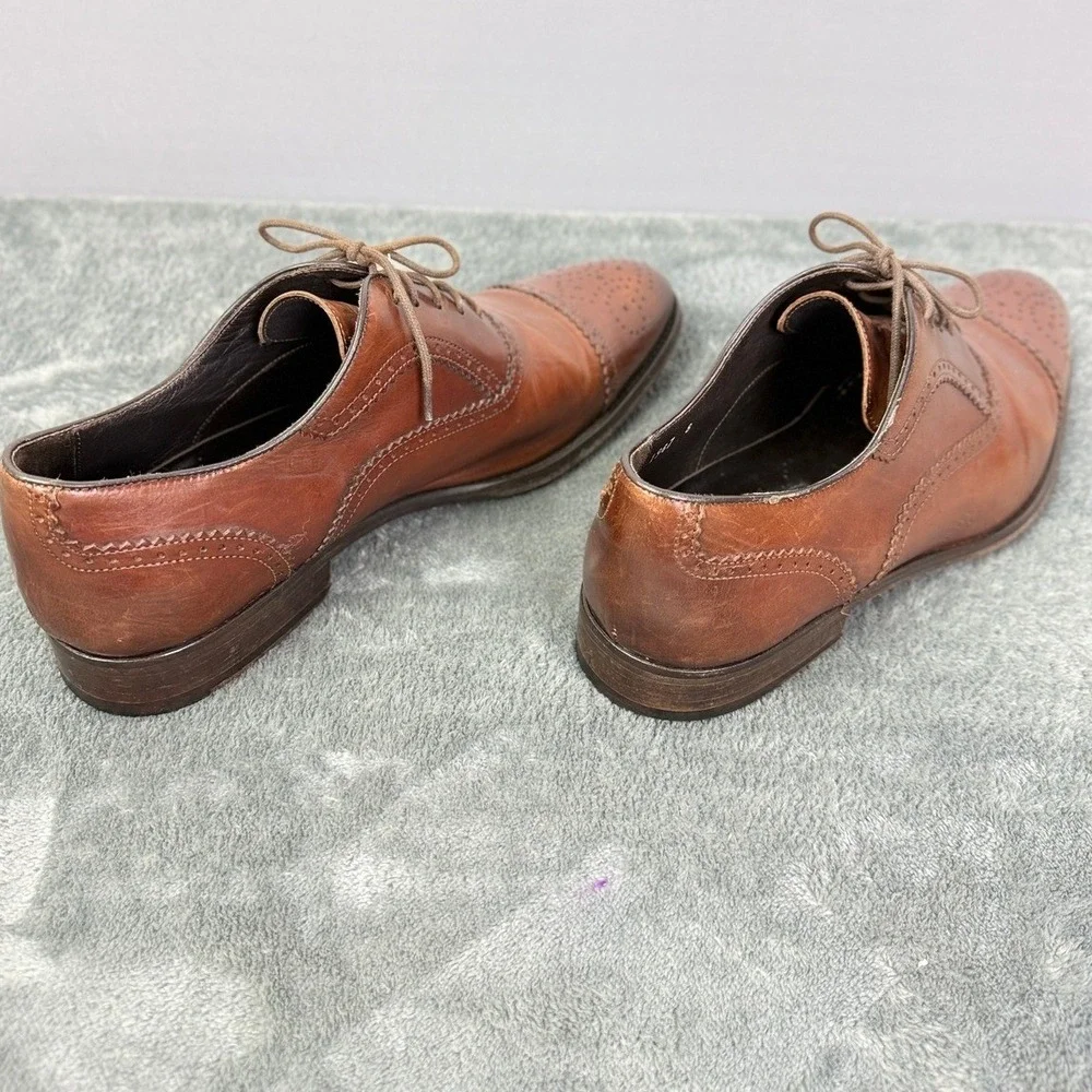 Leather Brown Oxford Dress Shoes‎ Brogue Wingtip Lace Up Size 8
